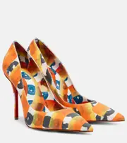 [Christian Louboutin] Christian Louboutin Miss Z 100 printed satin crêpe pumps AU 11 orange
