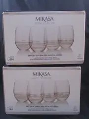 MIKASA ELECTRIC BOULEVARD STEMLESS WINE GLASSES NIB. 8 GLASSES TOTAL.