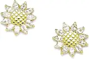 [JewelryWeb] 14k Yellow Gold CZ Simulated Diamond Sunflower Screw Back Earrings 10x10mm Stud Earring for Women