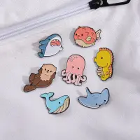在飛比找蝦皮購物優惠-卡通創意海洋生物系列胸針可愛鯊魚鯨魚海馬金屬徽章個性配飾