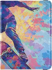 [Amooorous] Color Skateboarder Leather decorative waterproof passport holder Vaccine Case Protector Cover Badge ID Vaccine Card Holder Wallet Lightweight, Color skateboarder, 1 size