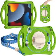 iPad Case Rugged Case with Handle Stand Shoulder Strap for iPad 10.2 Inch 2019/2020/2021-Green