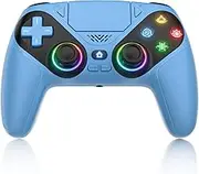 Dinosoo RGB Wireless Controller for PS5/PlayStation 5 PC, with Dynamic Vibration 6-Axis Motion Control 3.5mm Audio Jack Turbo Macro 1000mAh Battery Speaker - Blue
