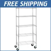 Adjustable 5-Shelf Heavy Duty Metal Storage Rack on 4'' Wheels - 30" L x 14" W