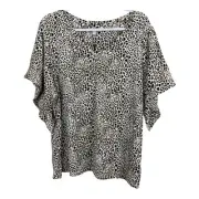 Chicos A Touch Of Cool Animal Shirred Flutter Sleeves Tee Size 3 (XL) Ecru $69