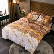 Gold Brown Marble Quilt Doona Duvet Cover Pillow Case Set