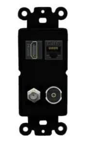 [4 Ports]HD and Coax Toslink + Cat6-Ethernet Wall Plate - Rocker [Black/Black]