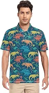 [ZZXXB] Colorful Dino Roar Men's Polo Shirts Short Sleeve Quick Dry Athletic Outdoor Sports Golf Shirts S-XXL