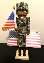 NEW African American US Army Soldier Wooden Nutcracker American Flag Camo 14"