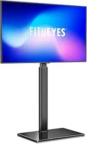 FITUEYES TV Floor Stand with Tempered Glass Base for 32 to 60 inch Max. Height 48.8” Slim Corner TV Stand with Swivel Bracket Height Adjustable Cantilever TV Stand Easy Assembly(Black)