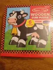 Melissa And Doug Wooden Cube Puzzle 6 FARM Scenes - New in Original Packaging