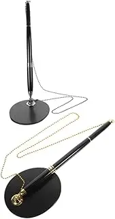 HAPINARY 2-pack Chain Pen for Hotel Lobby Counter Desk Sign with Round Pen Holder Keychain