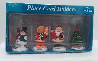 4 PLACE CARD MENU HOLDERS VINTAGE NEW IN BOX JC PENNEY CHRISTMAS BOUNCE BOBBLE