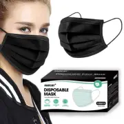 100 Pack Black Disposable Face Masks with Comfortable Earloops 3 Layers