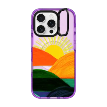 iPhone 16 Pro Impact Ring Stand Case MagSafe Compatible SIMPLE SUNSET 1, MINIMALIST COLORFUL LANDSCAPE MOUNTAINS SUN NATURE ILLUSTRATION By Ebi Emporium
