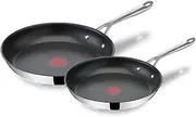 Jamie Oliver by Tefal Cook's Direct Stainless Steel Frying Pan Set, (20 & 28cm) – Non-Stick, Heat Indicator, Safe-Grip Riveted Handle, Induction Compatible – E304S244