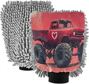 XYMZR Monster Truck Heart Red Absorbent Microfiber Car Wash Mitt, Funny Cute Anime Scratch Free for Cars Cleaning, Home Cleaning Mitts, 2 Pack, 10.24” L x 7.09” W