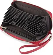 [GOIACII] Purses for Women, Large Capacity RFID Blocking Leather Ladies Purse with Detachable Wrist Strap, Women Zipper Card Wallet with Multiple Card Slots, Red With White