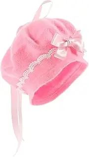 [BESTYASH] Lolita Style Bowknot Beret Hat for Women Pink Wool Beret Hats Beret Caps