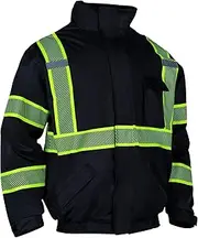 [VENDACE] Hi Vis Reflective Safety Winter Jackets for Men Polar Fleece Lining ANSI Class 3 High Visibility Jacket Black
