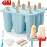 Silicone Popsicle Moulds with Holders, 9-Cavity Ice Cream Molds Maker Set with W