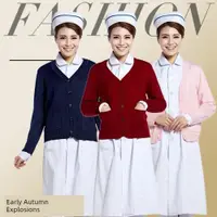 在飛比找ETMall東森購物網優惠-加厚加絨開衫藏藍針織護士毛衣