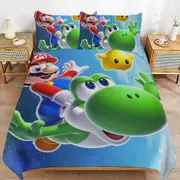 a1471 Super Mario Duvet Cover Set, 3 Piece Bedding Set 86x70" Double Sided Printing Decorative Comforter Cover Set (1 Duvet Cover + 2 Pillow Shams)" j