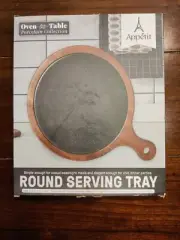 Cheese Board Charcuterie Slate Wood Round Serving Tray Handle NEW