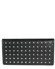Saint Laurent Black & Silver Embellished Leather Grain De Poudre Studded Classic Marquage Flap Wallet (Authentic Pre-Loved)