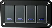 X AUTOHAUX 4 Gang Rocker Switch Panel 3 Pin on OFF Pre-Wired Toggle Switch Control Waterproof Aluminum Alloy Blue LED Light Push Button for 12V 24V Black