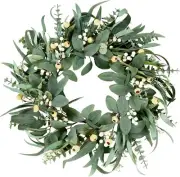 Sggvecsy Artificial Eucalyptus Wreath for Front Door 21 Inch Greenery Wreath Gre