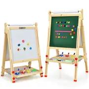Babyjoy Double-Sided Kids Easels Whiteboard Chalkboard Height Adjustable Standing Easel w/Paper Roll