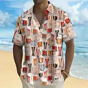 Men's Oktoberfest Beer Shirt Summer Shirt Button Up Shirt Short Sleeve Fashion Casual Outdoor Holiday Summer Spring Turndown 3D Print Collared Shirts Front One