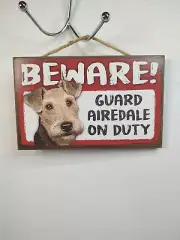 Scandical Novelty Plaque Beware! Guard Airedale on Duty Canine Dog Pressed Wood