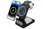 15W Fast Wireless Charger Stand with Clock for iPhone 14 13 12 Pro Max Apple Watch Ultra Black
