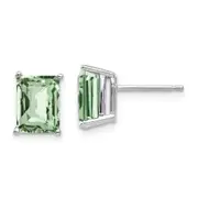 14k White Gold 8x6mm Octagon Checker-Cut Green Quartz Earrings