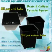 2 Sets Hydroponic 290mm Square Grow Bucket Kit 24L+18L Pots Recycle Water System
