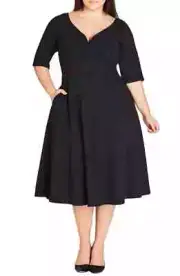 CITY CHIC Plus Size Cute Girl Elbow Sleeve Dress In Black SIZE 16