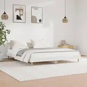 King Bed Frame White 183x203 cm, Engineered Wood Platform Base, Wooden Bedframe, No Mattress, Low Floor, Queen Size, Bedroom Furniture, Slats, Cama