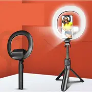 Self Video Portrait Soft Halo Light Stand With Dual LED Light And Bluetooth Remote BLACK