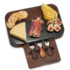 SHEFFIELD WOOD AND MARBLE CHEESE BOARD SET - INCLUDES THREE CHEESE KNIVES