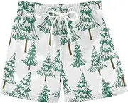 [RPLIFE] Kids Swimming Trunks, Anti Chafe Swim Trunks for Boys 2 T, Snow Covered Pine Trees White