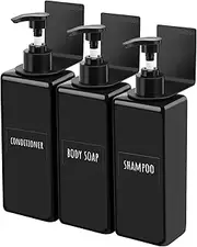 Segbeauty Wall Mounted Soap Dispenser, 3Pcs 500ml Hand Soap Dispenser, Empty Shower Bottles, No Drilling Pump Dispenser with Labels, for Kitchen and Bathroom (Black)