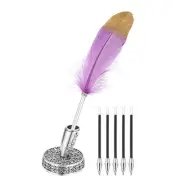 Purple Feather Ballpoint Pens, Writing Pens with 5pcs Refill, Silver