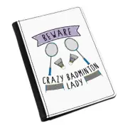 Beware Crazy Badminton Lady Passport Holder Cover Case Wallet Funny Sport