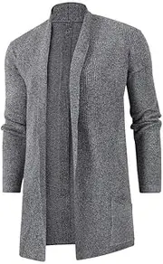 [Generic] Men's Shawl Collar Open Front Long Cardigan Ribbed Knit Sweater with Pockets