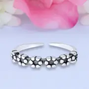 3mm Flowers Band 925 Sterling Silver Toe Ring Thin Adjustable Toe Ring