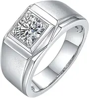 [LOEXZAH] 1 Carat Moissanite Engagement Rings for Men Lab Grown Men's Diamond Wedding Rings Men's Promise Rings Moissanite Rings Mens Moissanite Wedding Ring White Gold Rings for Men