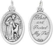 St. Francis Protect My Pet Dog Cat Medal for Catholic Christian Necklace, Rosary, Collar - 1 Inch Medal Silver Oxidized and Made in Italy