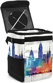 Car Trash Can with Lid,Bag Hanging Storage Pockets Leak-Proof,Portable Garbage Bin,Architecture City Colorful Art